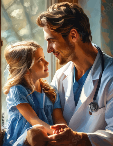 Nurturing Moment: Doctor and Little Girl