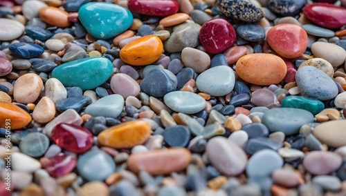 Background of Colorful stones on the beach showcasing natural beauty
