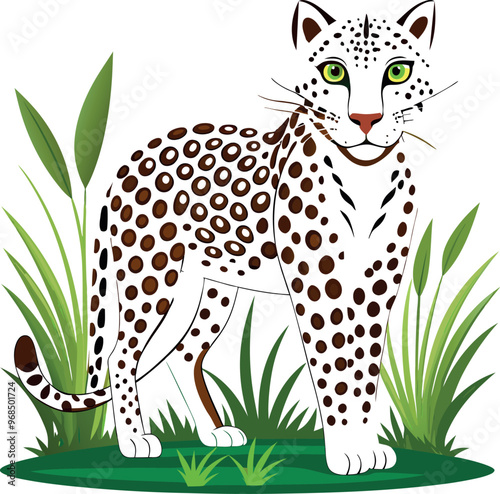 Drawing of a leopard standing on green grass Illustrations & Vectors generated Ai