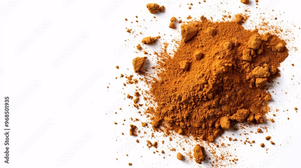 Aromatic Burst: Vibrant Turmeric Powder on White Background Aromatic Burst: Vibrant Turmeric Powder on White Background
