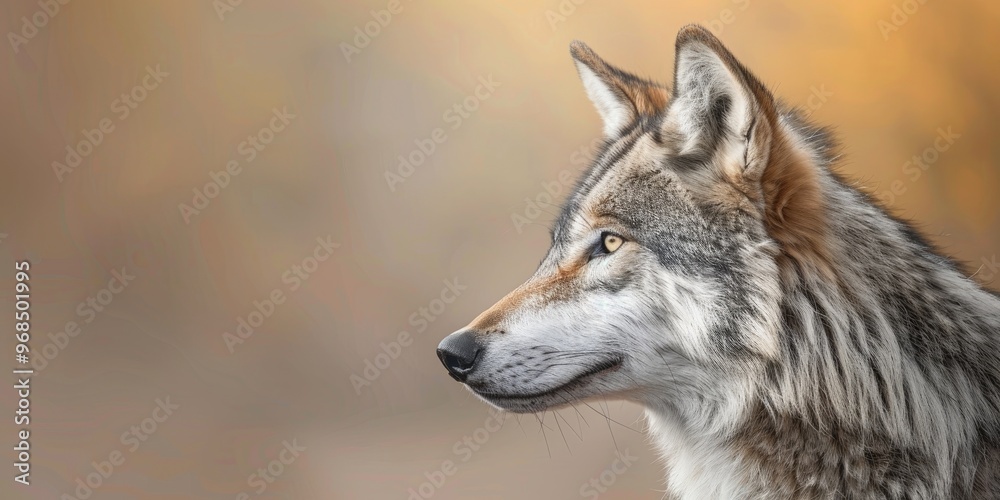 Gray Wolf looking sideways with a soft-focus backdrop. Gray Wolf looking sideways with a soft-focus backdrop.