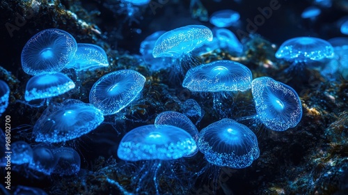 Glowing colony of bioluminescent dinoflagellates photo