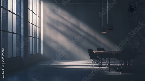 Dark room design Sunbeams Through Industrial Interior