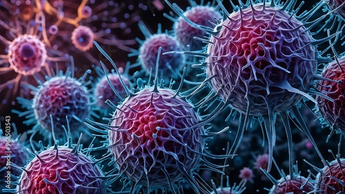 Highly detailed cancer cells illustration in macro view