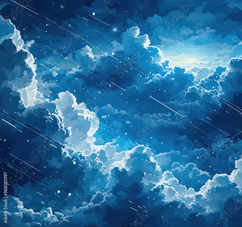 Vibrant Cloudscape with Star Trails and Sunbeams