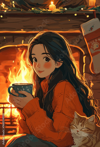 Warmth and companionship: A cozy scene with a cat and a mug of tea