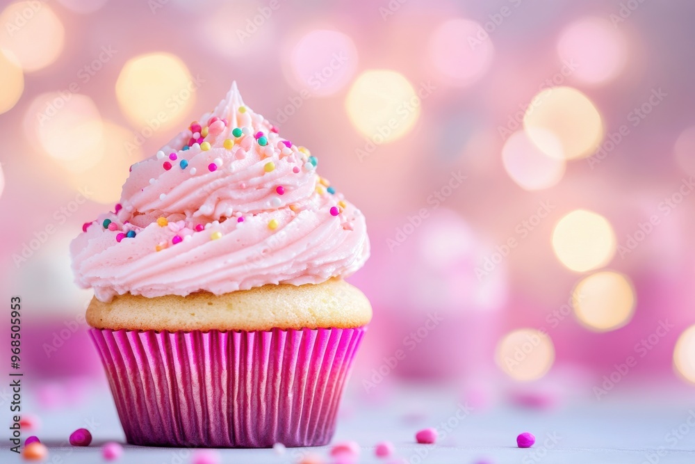 Delicious Pink Frosted Cupcake with Sprinkles Delicious Pink Frosted Cupcake with Sprinkles