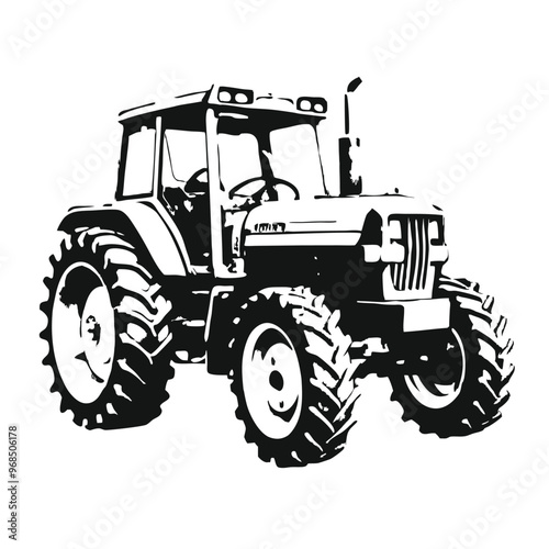 farm tractor stencil vector hand drawn illustration