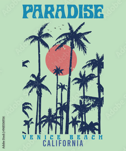 Vector illustration on the theme of surfing and surf in California. Sport typography, t-shirt graphics, print, poster, banner, flyer, postcard