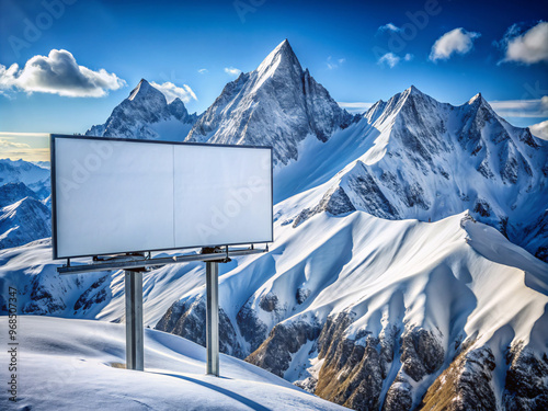 blank billboard on the mountainsnow, mountain, winter, mountains, landscape, alps, sky, nature, peak, glacier, ice, ski, cold, high, rock, travel, view, alpine, top, clouds, skiing, white, mount, pano photo