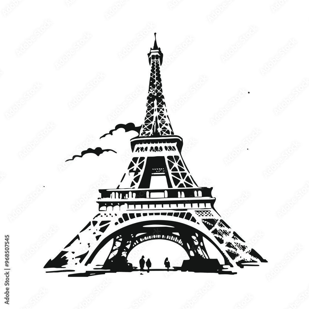 Obraz premium eiffel tower stencil vector hand drawn illustration