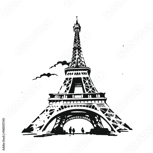 eiffel tower stencil vector hand drawn illustration