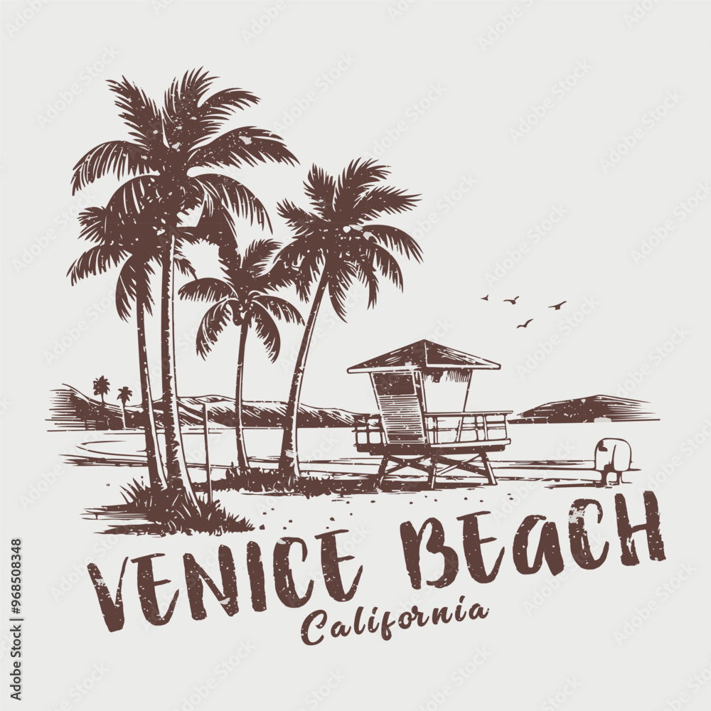 Summer wave surf illustration with palm trees for t shirt, sweatshirt and other uses.