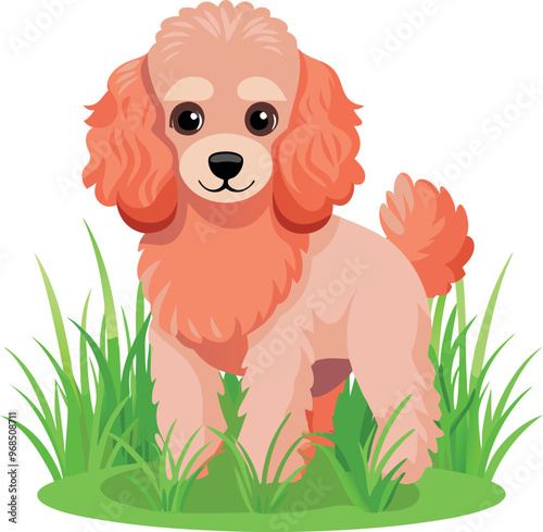 Beautiful Curly Poodle Dog standing in the green field on a green royalty free images generated Ai