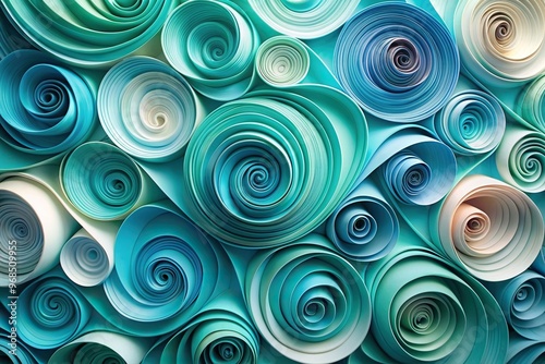 Abstract background of spirally twisted paper in shades of blue mint green and turquoise, textured, pastel colors, mint green, blue, background, vibrant, paper, design photo