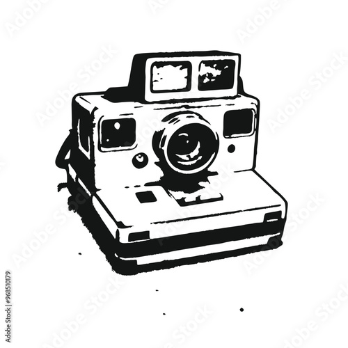 vintage camera stencil vector hand drawn illustration