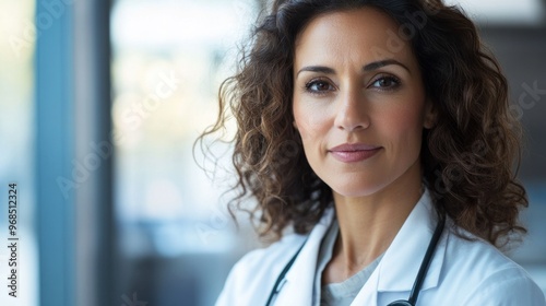 female doctor, confident expression, in a modern clinic