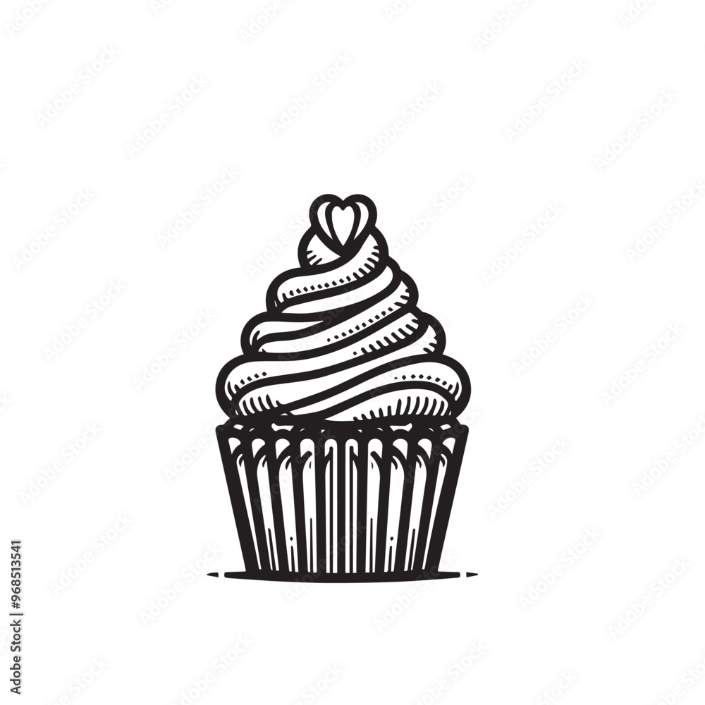 Cupcake silhouette. Delicious cupcake vector illustration black and white. Cupcake logo. Cupcake silhouette. Delicious cupcake vector illustration black and white. Cupcake logo.
