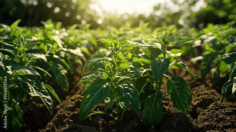 cultivated Bird's Eye Chili field, earth day concept, plant in the ground, green world cultivated Bird's Eye Chili field, earth day concept, plant in the ground, green world