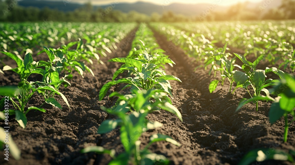 cultivated Bird's Eye Chili field, earth day concept, plant in the ground, green world cultivated Bird's Eye Chili field, earth day concept, plant in the ground, green world