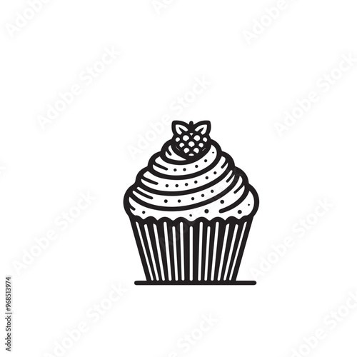 Cupcake silhouette. Delicious cupcake vector illustration black and white. Cupcake logo.