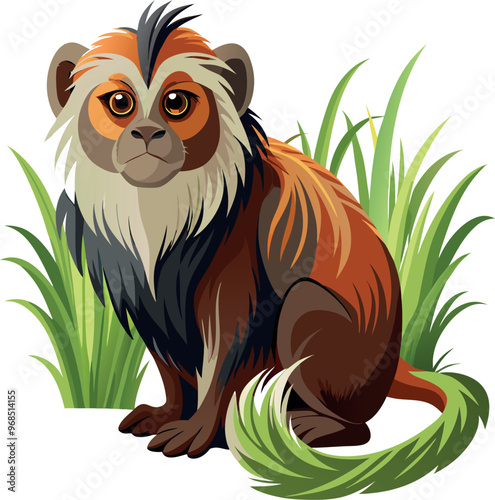 Closeup colorful Kingspan tamarin monkey in grass cartoon character royalty free images generated Ai