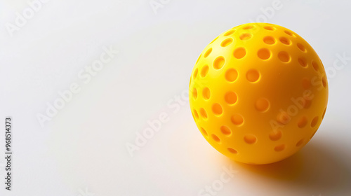 Yellow ball for pickleball sport with a transparent background.