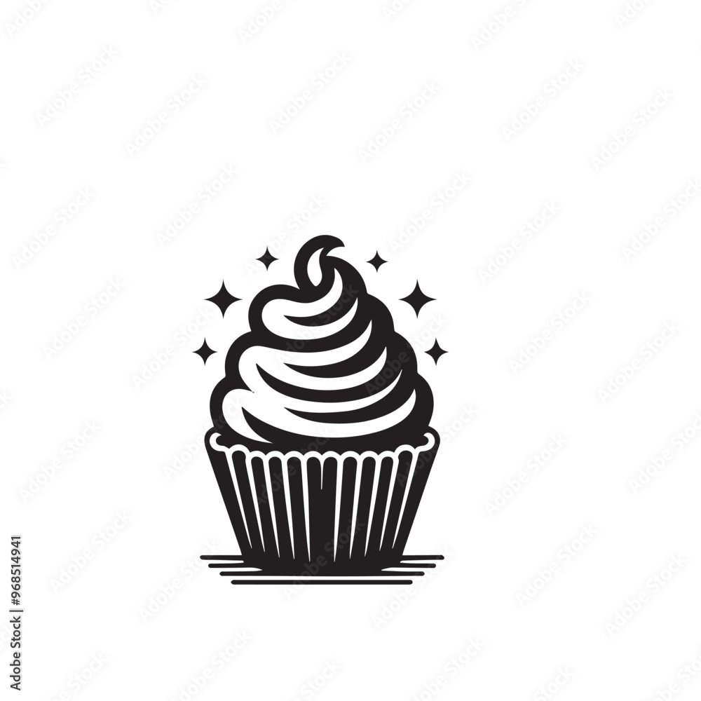 Cupcake silhouette. Delicious cupcake vector illustration black and white. Cupcake logo. Cupcake silhouette. Delicious cupcake vector illustration black and white. Cupcake logo.