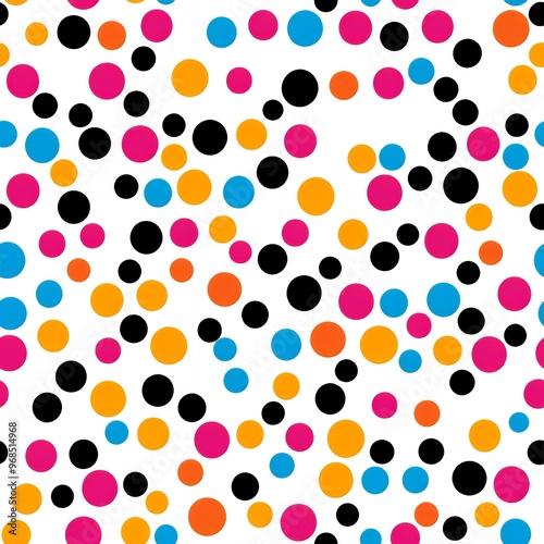 Abstract seamless pattern of colorful circles on white background.