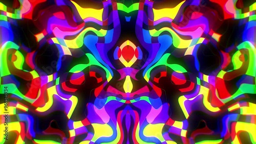 VJ Loop Art Background of Psychedelic Colorful Symmetrical Cubism Geometric Patterns