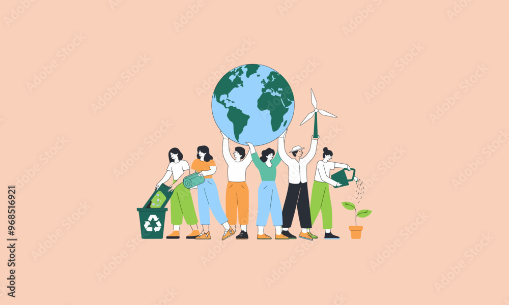 Group of people working together for environmental conservation and sustainability. Group of people working together for environmental conservation and sustainability.