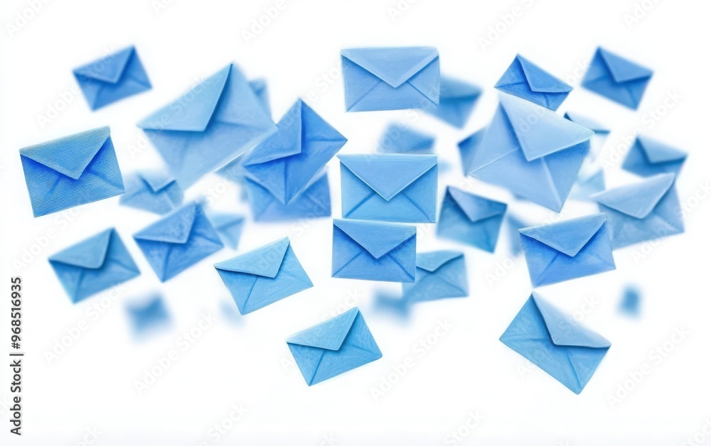 A stunning collection of blue envelopes floating in an abstract composition, perfect for themes of communication and correspondence. A stunning collection of blue envelopes floating in an abstract composition, perfect for themes of communication and correspondence.