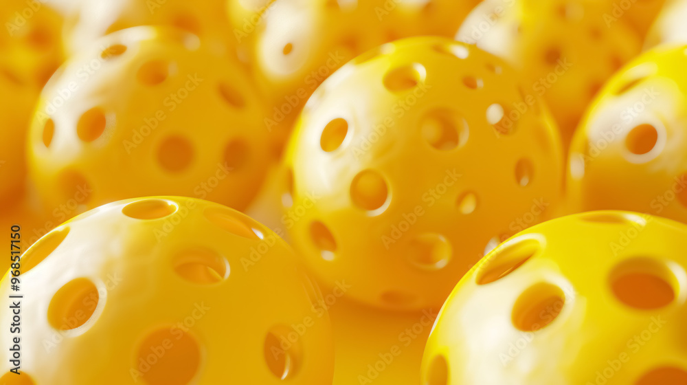 Fototapeta premium Yellow pickleball with holes. Close-up PNG transparent 3D rendering.