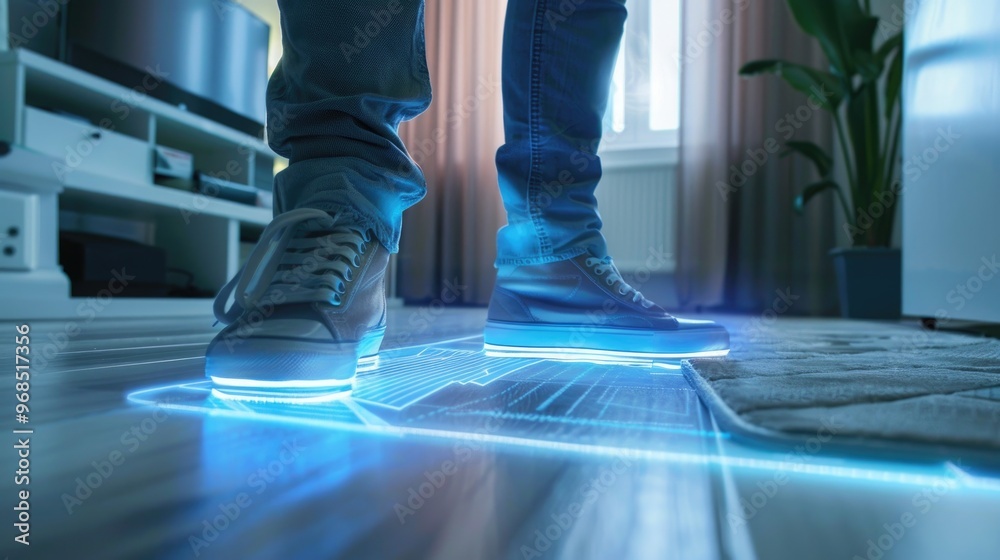 Fototapeta premium High tech home piezoelectric floor generating electricity from footsteps