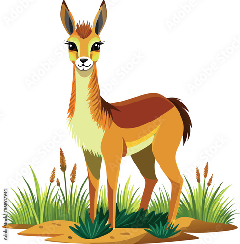 Closeup Closeup Vicuna in grass cartoon character royalty free images on white background generated Ai