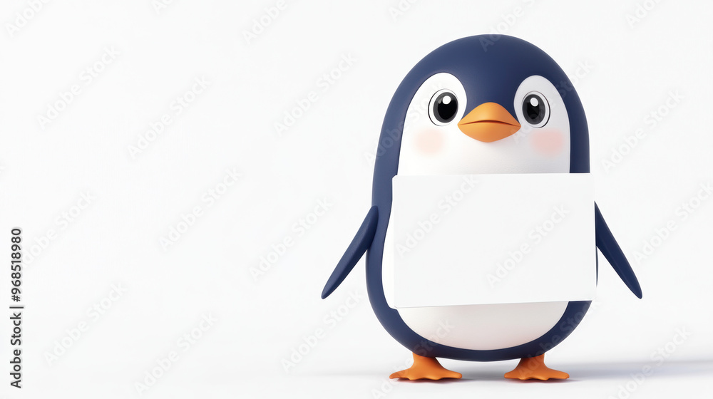 Obraz premium Penguin Holding Sign.