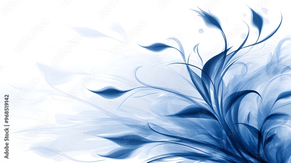Abstract Blue Floral Design with Swirling Lines and White Background Abstract Blue Floral Design with Swirling Lines and White Background