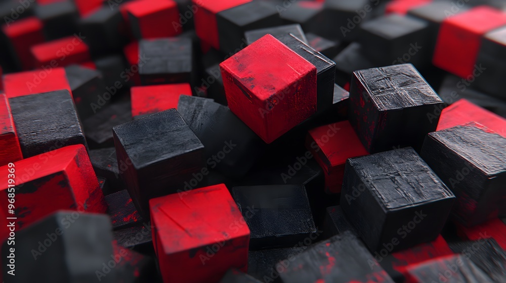 Fototapeta premium Abstract Red and Black Cubes Minimalist 3D Design