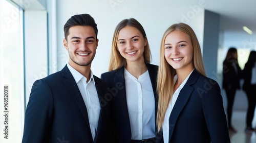 Corporate office people in an office building background photo