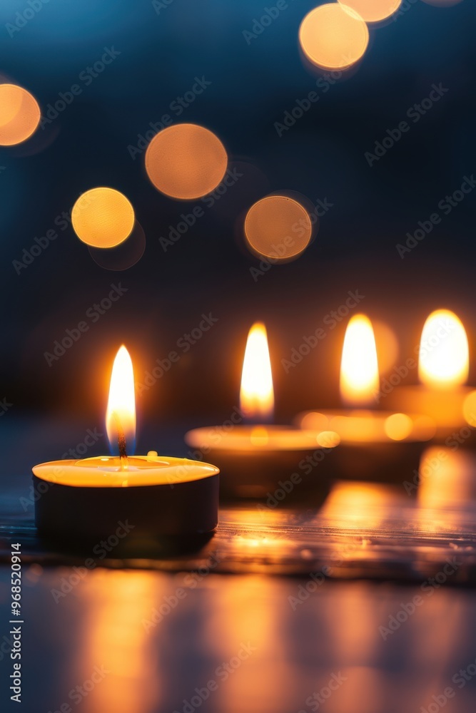 A serene arrangement of lit candles creating a warm atmosphere, perfect for relaxation, meditation, or romantic settings. A serene arrangement of lit candles creating a warm atmosphere, perfect for relaxation, meditation, or romantic settings.
