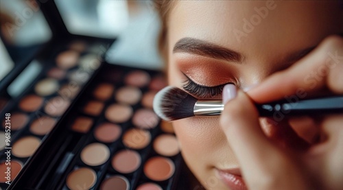 a model having makeup done by a makeup artist with makeup palettes shown photo