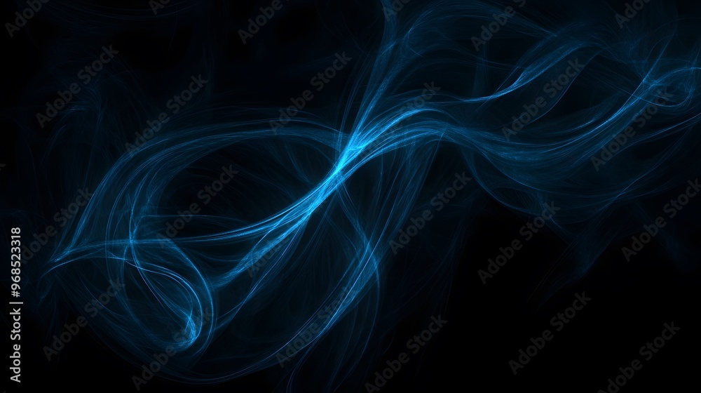 Abstract Blue Smoke Swirls on Black Background