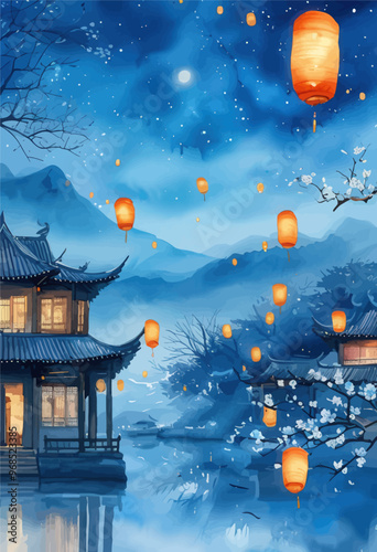 Chinese Lantern Festival Night Sky