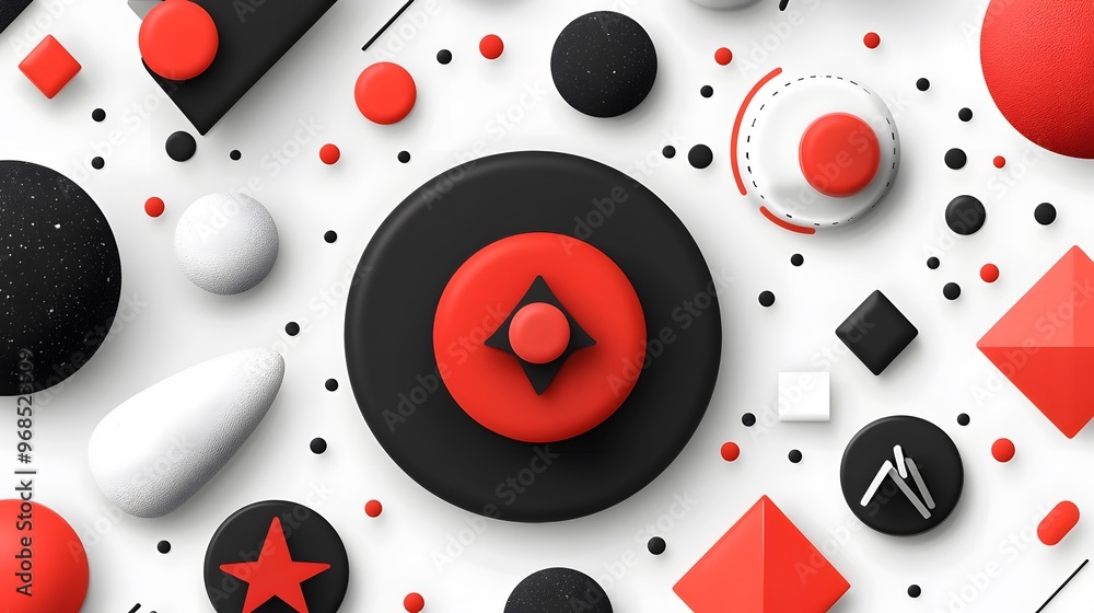 Obraz premium Abstract Red Black White Geometric Shapes Pattern Background