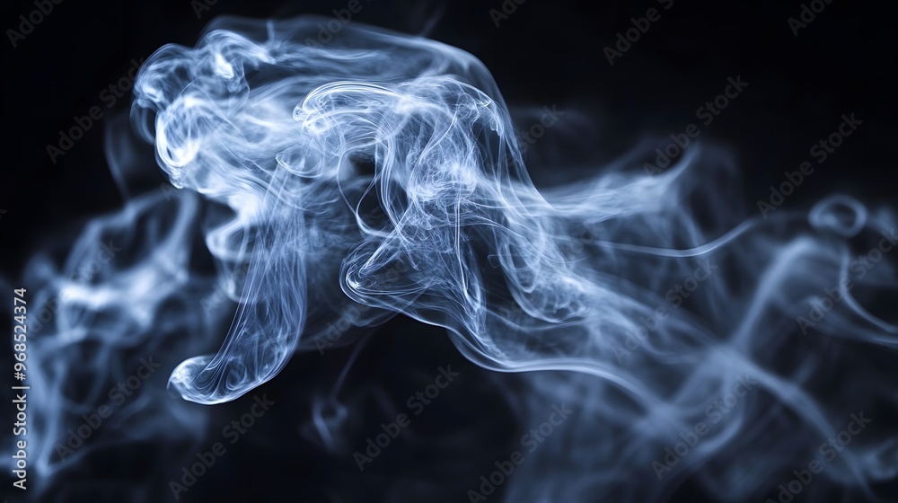 Abstract White Smoke Swirls on Black Background Abstract White Smoke Swirls on Black Background
