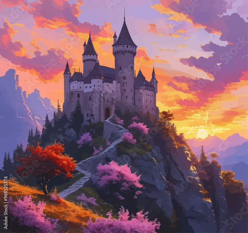 Wallpaper Mural Dramatic Castle Sunset Torontodigital.ca