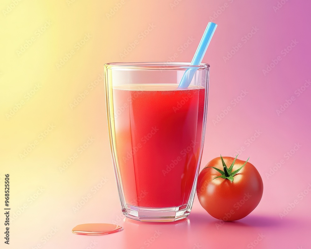 Refreshing tomato juice served in a glass with a straw, complemented by a ripe tomato, perfect for healthy living. Refreshing tomato juice served in a glass with a straw, complemented by a ripe tomato, perfect for healthy living.