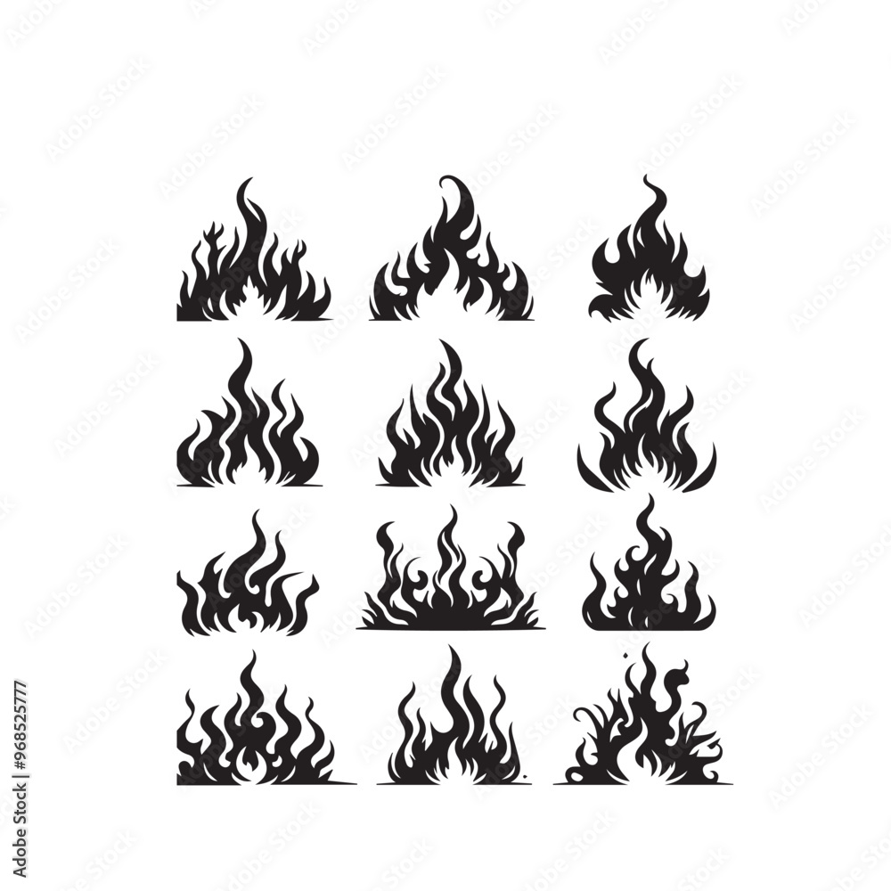 Fire flame silhouette. Fire flame vector design isolated on white background. Fire flame icon, logo.