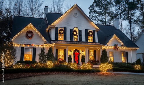 Stylish Christmas lights on the roof of your home, creating an enchanting and festive atmosphere for all to enjoy. A well-lit house with white LED Christmas light decoration