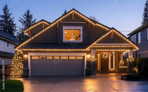 Stylish Christmas lights on the roof of your home, creating an enchanting and festive atmosphere for all to enjoy. A well-lit house with white LED Christmas light decoration